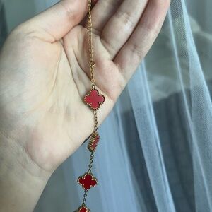 Gold & Red Clover Pendant Necklace - Women Jewelry